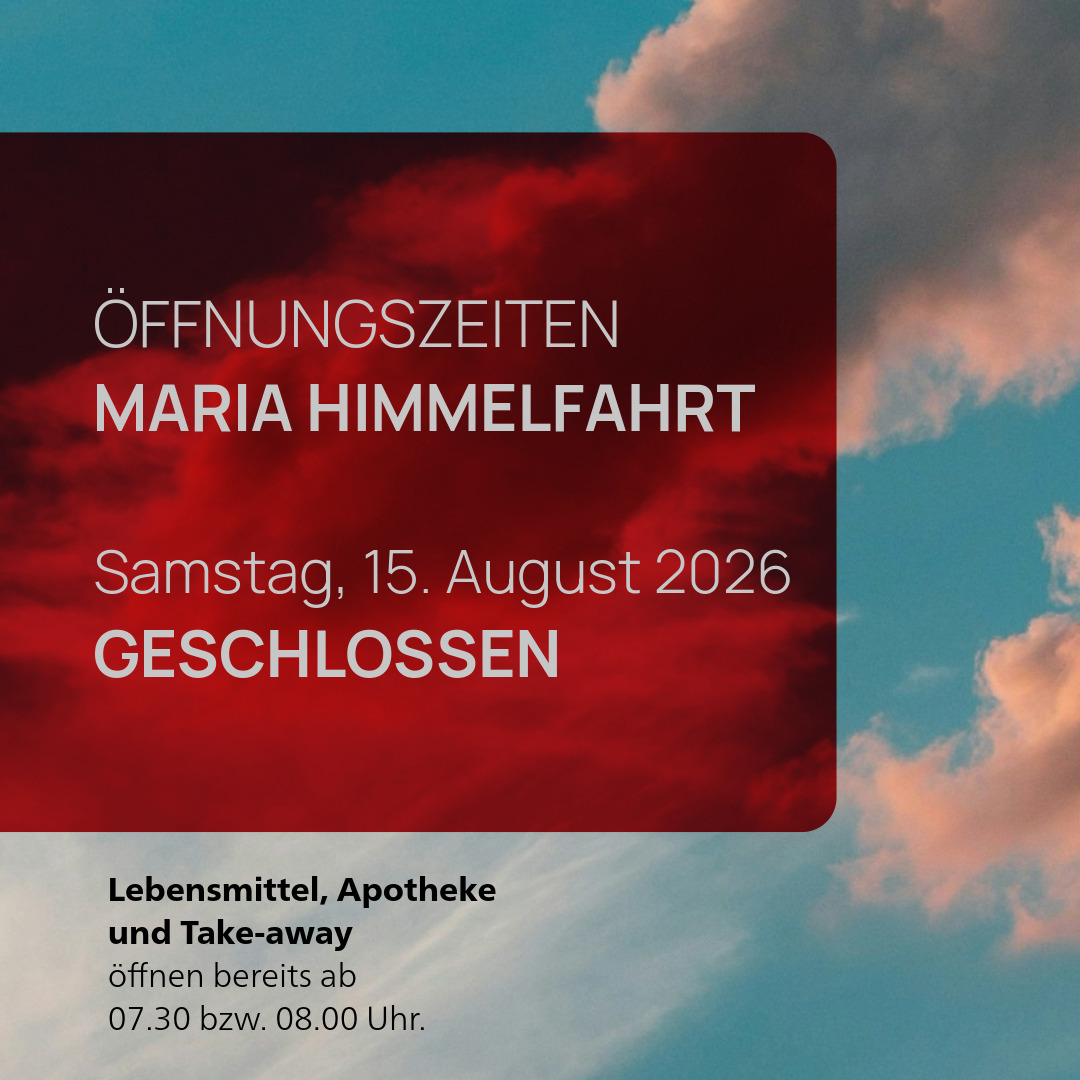 Im Beitrag findet Ihr Informationen zu den Öffnungszeiten an Maria Himmelfahrt.

Lebensmittelläden, Take-Away und Apotheke öffnen bereits ab 07:30 bzw. 8:00 Uhr.

Weitere Informationen findet Ihr auf unserer Website: https://saelipark.ch